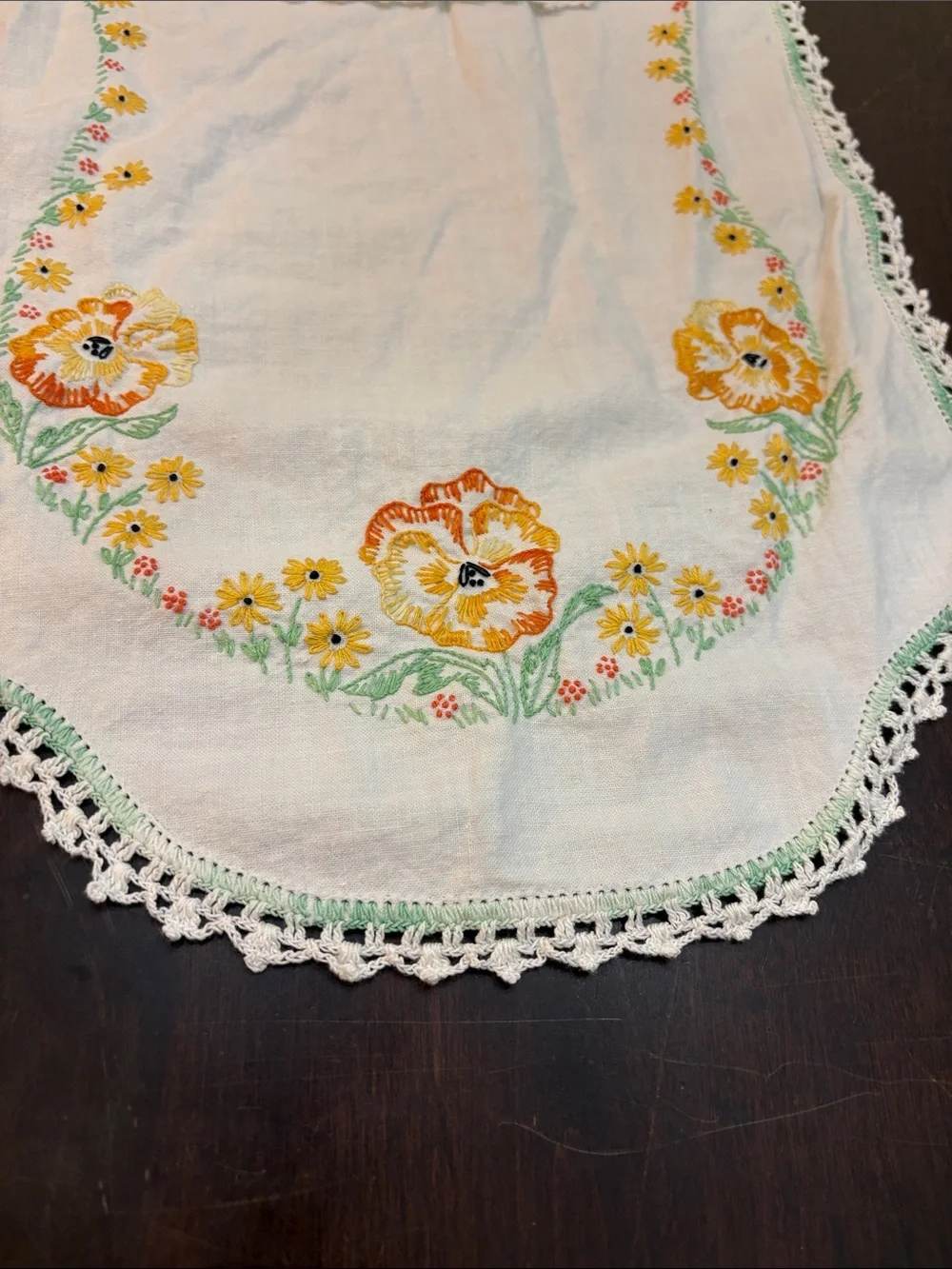 White Embroidered Floral Table Runner with Yellow Flowers